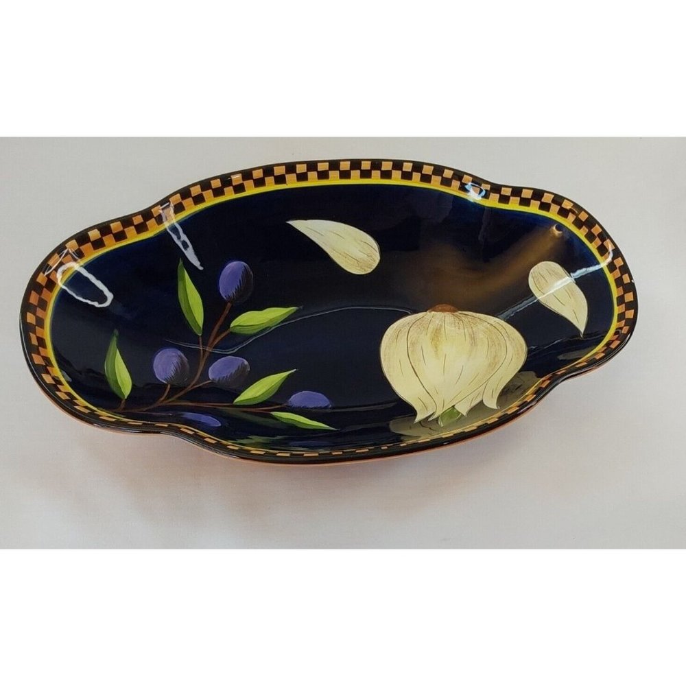 Gates Ware by Laurie Gates garlic & olive Design oval serving ceramic bowl...